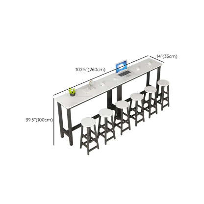 White Wood Steel Long Bar Table with Footrest