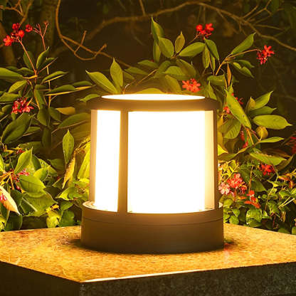 Cylindrical Aluminum LED Waterproof Black Outdoor Fence Post Lights-Lighom