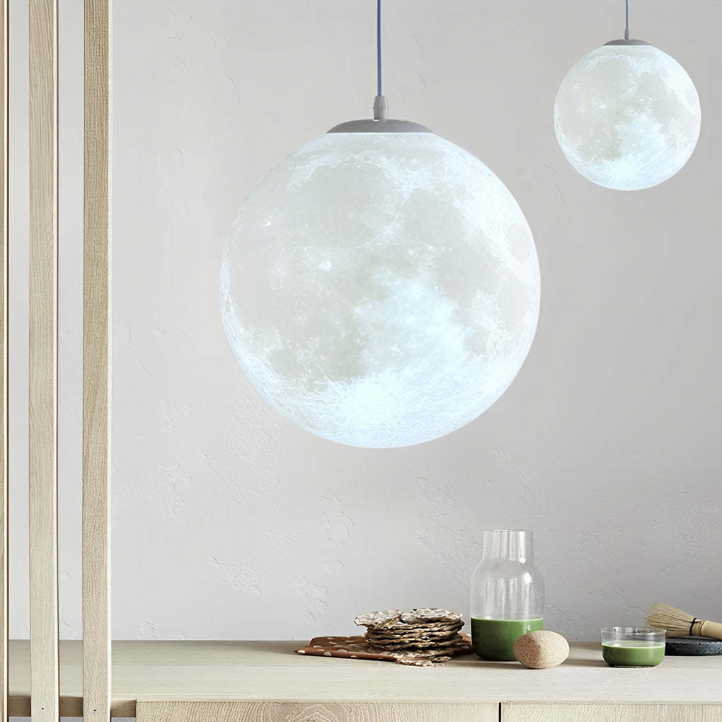 Round Moon Lunar 3D White Pendant Lamp