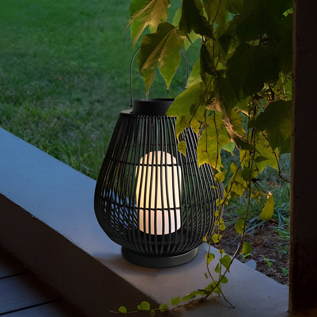 Portable Black Modern Iron Woven E27 Pillar Accent Outdoor Lantern-Lighom