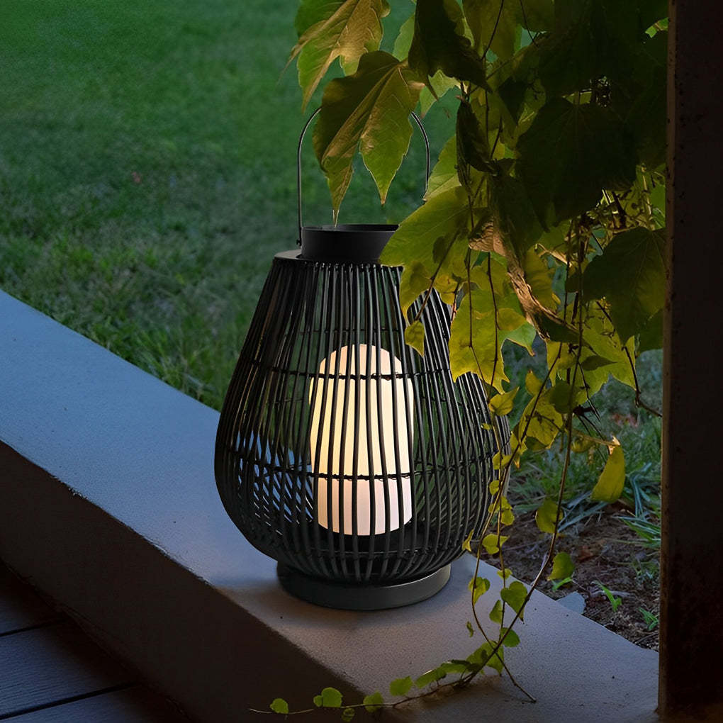 Portable Black Modern Iron Woven E27 Pillar Accent Outdoor Lantern-Lighom