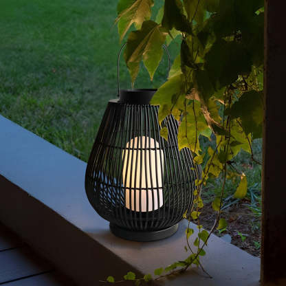 Portable Black Modern Iron Woven E27 Pillar Accent Outdoor Lantern-Lighom