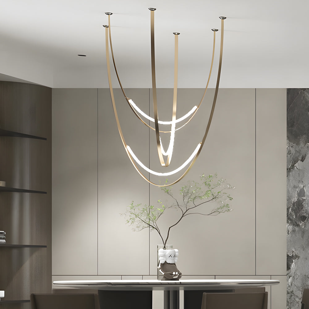 White leather staircase belt chandeliers — 78.7"