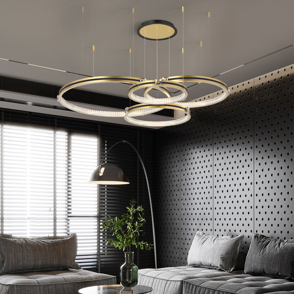 Gold glass brushed circular chandeliers - minimalist — 3-Ring