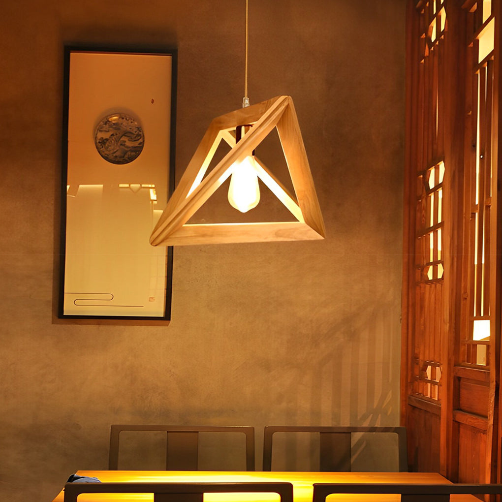 Rustic art geometric wood pendant lighting — 14.2" W x 12.6" H