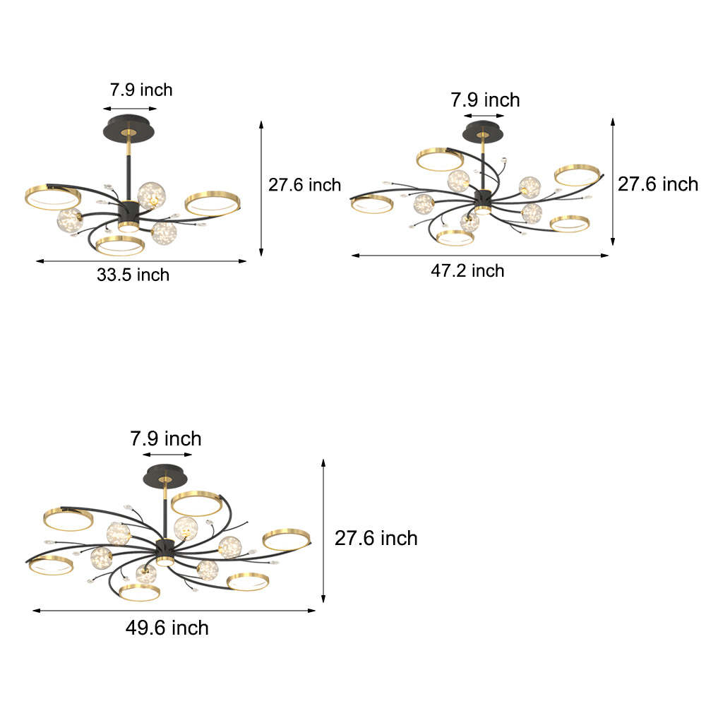 Star Ring Flower Branch Crystal Modern Ceiling Light