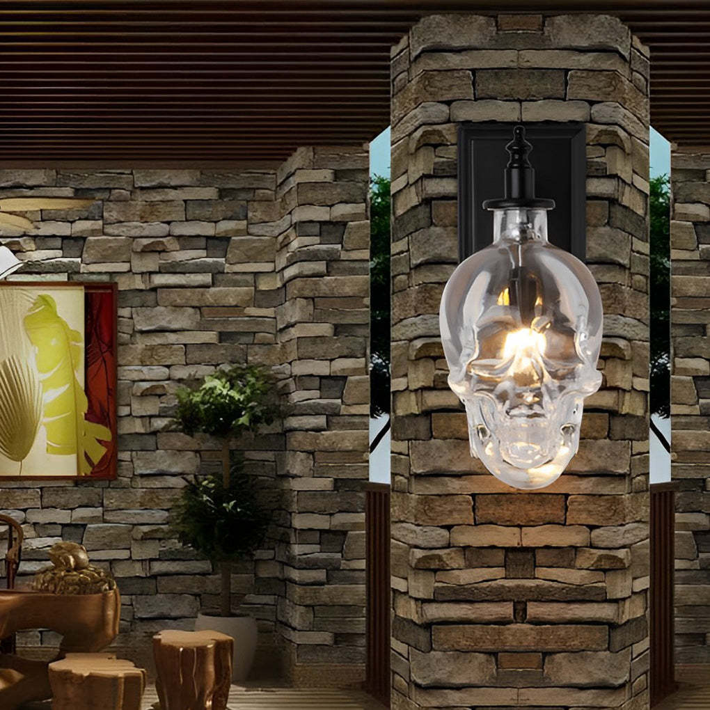 Retro Glass Skull Head LED Black Industrial Style Decorative Wall Lamp-Lighom