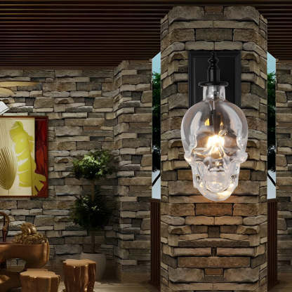 Retro Glass Skull Head LED Black Industrial Style Decorative Wall Lamp-Lighom