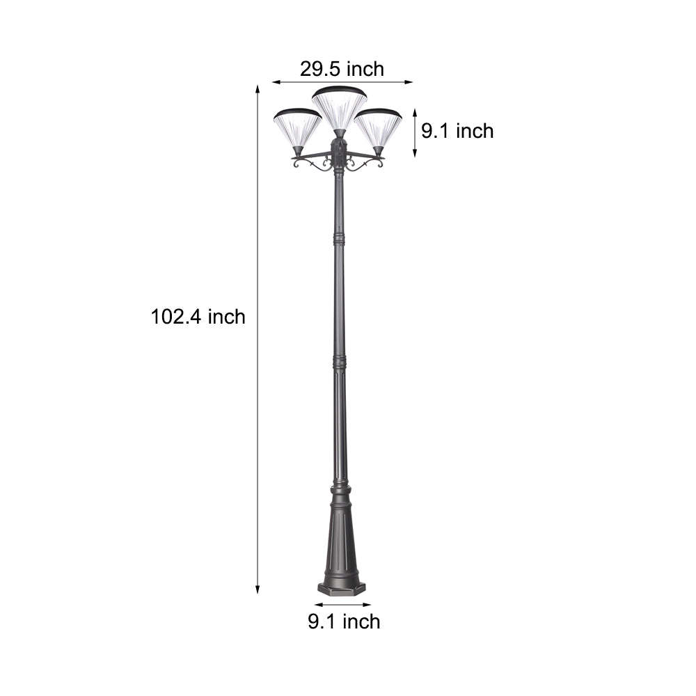 102-Inch Black Outdoor Street Light with 3-Light Post Lamp and Pole-Lighom