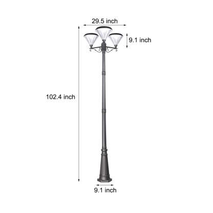 102-Inch Black Outdoor Street Light with 3-Light Post Lamp and Pole-Lighom
