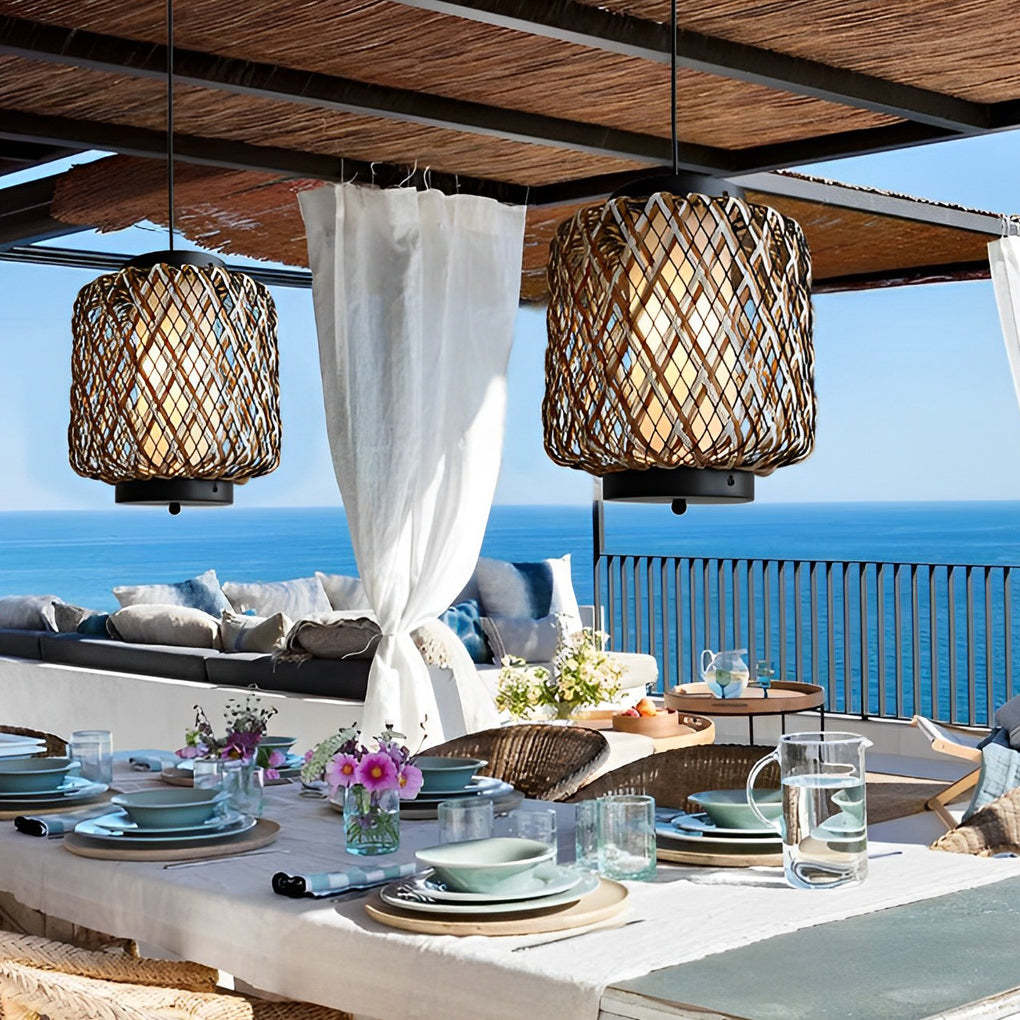 Rattan Waterproof Rustic Modern Outdoor Chandelier Pendants Ceiling Lights-Lighom