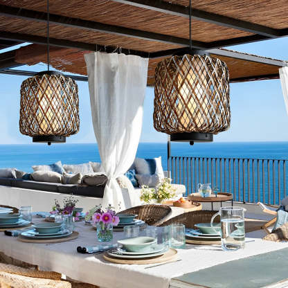 Rattan Waterproof Rustic Modern Outdoor Chandelier Pendants Ceiling Lights-Lighom