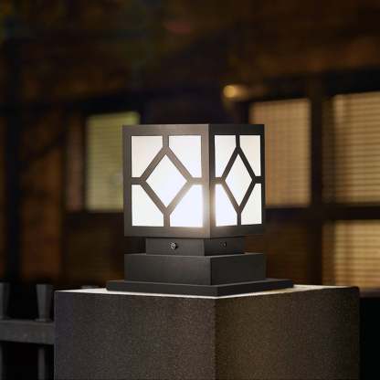 Square Stainless Steel LED Waterproof Black Modern Outdoor Light Post Lamp-Lighom