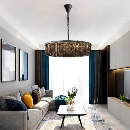 Round Metal Crystal Strip Retro American Chandelier — 8-Light / Smoke Gray