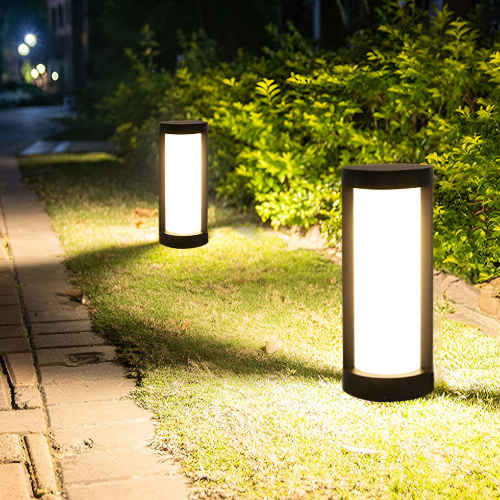 Black Cylindrical LED Pathway Lights Solar and Wired Outdoor Lighting Solutions-Lighom