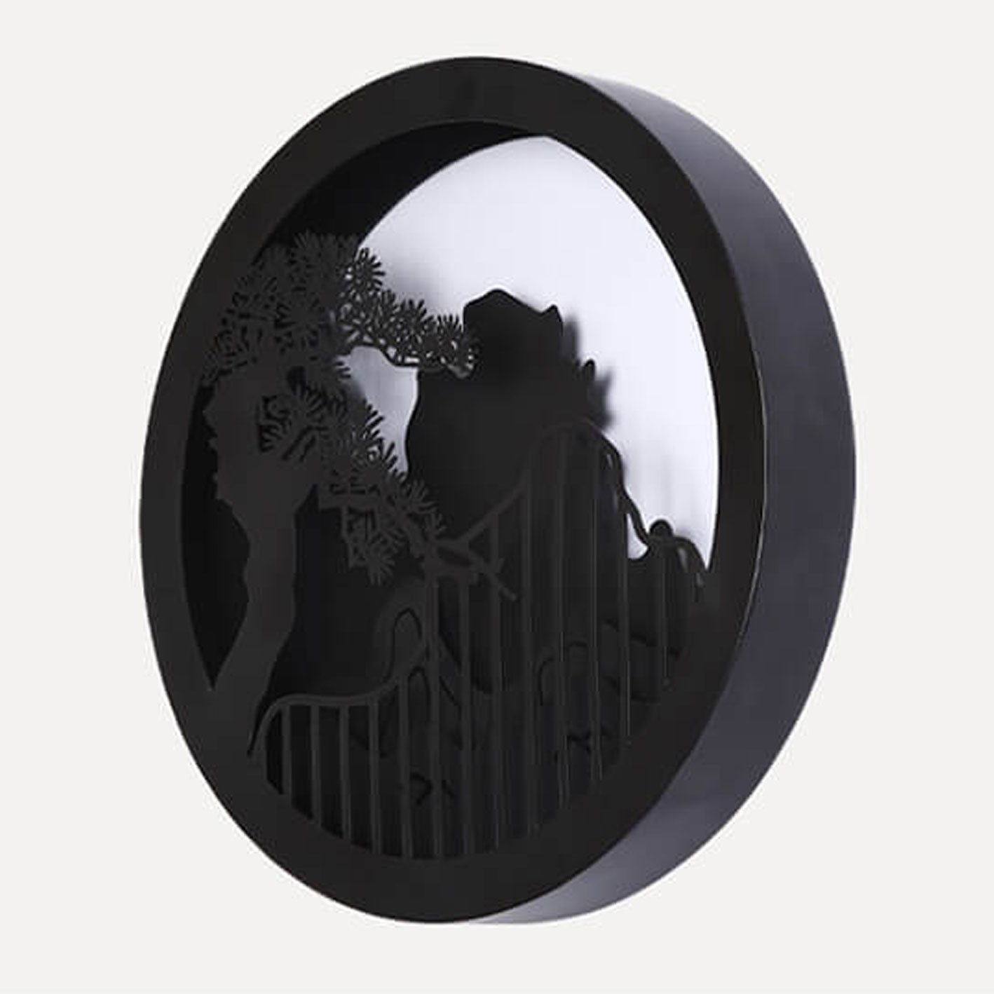 Chinese Landscape Pine Zen Round LED Outdoor Wall Sconce — 110V-120V For US/CA / Warm Light(3000K)
