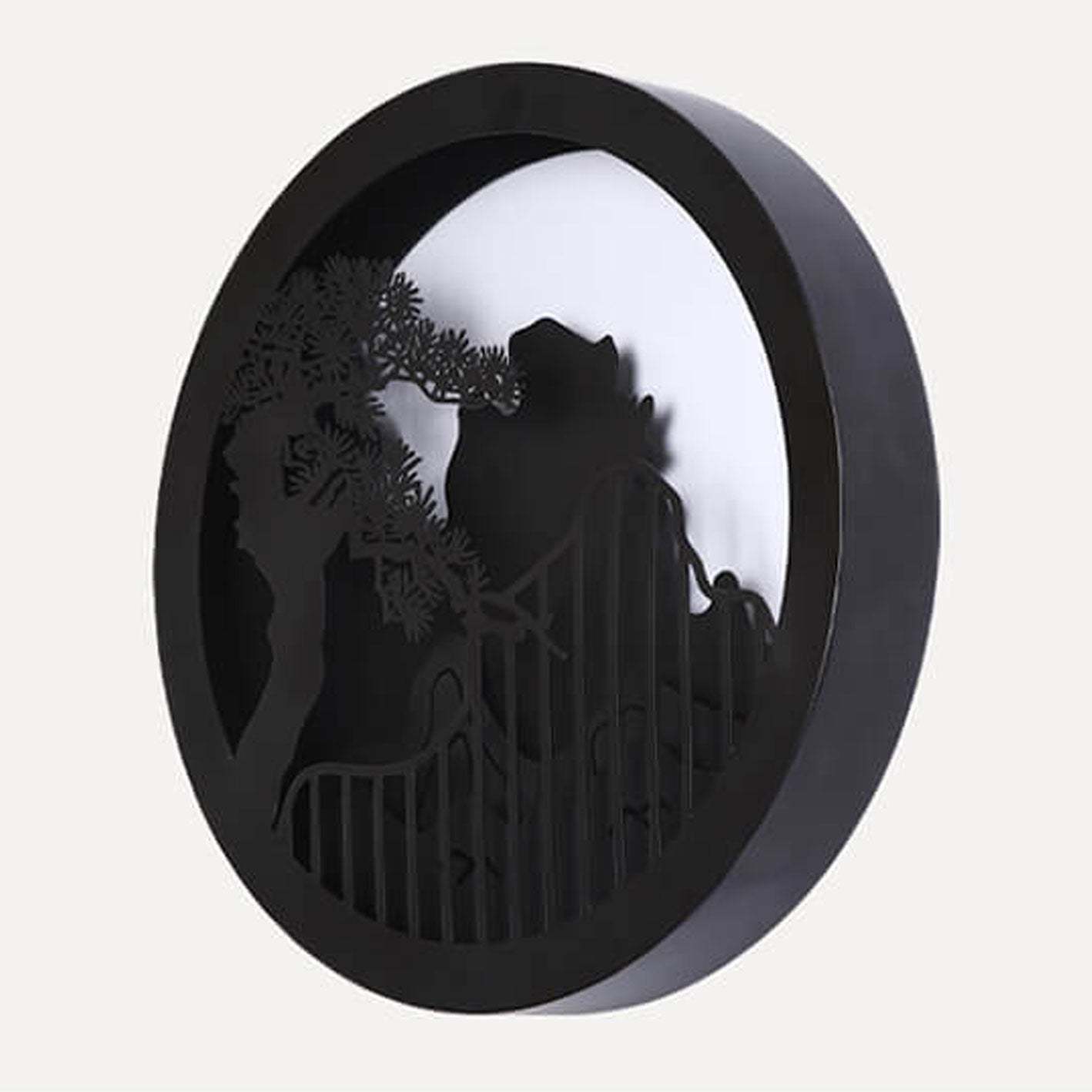 Chinese Landscape Pine Zen Round LED Outdoor Wall Sconce — 110V-120V For US/CA / Warm Light(3000K)