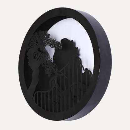 Chinese Landscape Pine Zen Round LED Outdoor Wall Sconce — 110V-120V For US/CA / Warm Light(3000K)