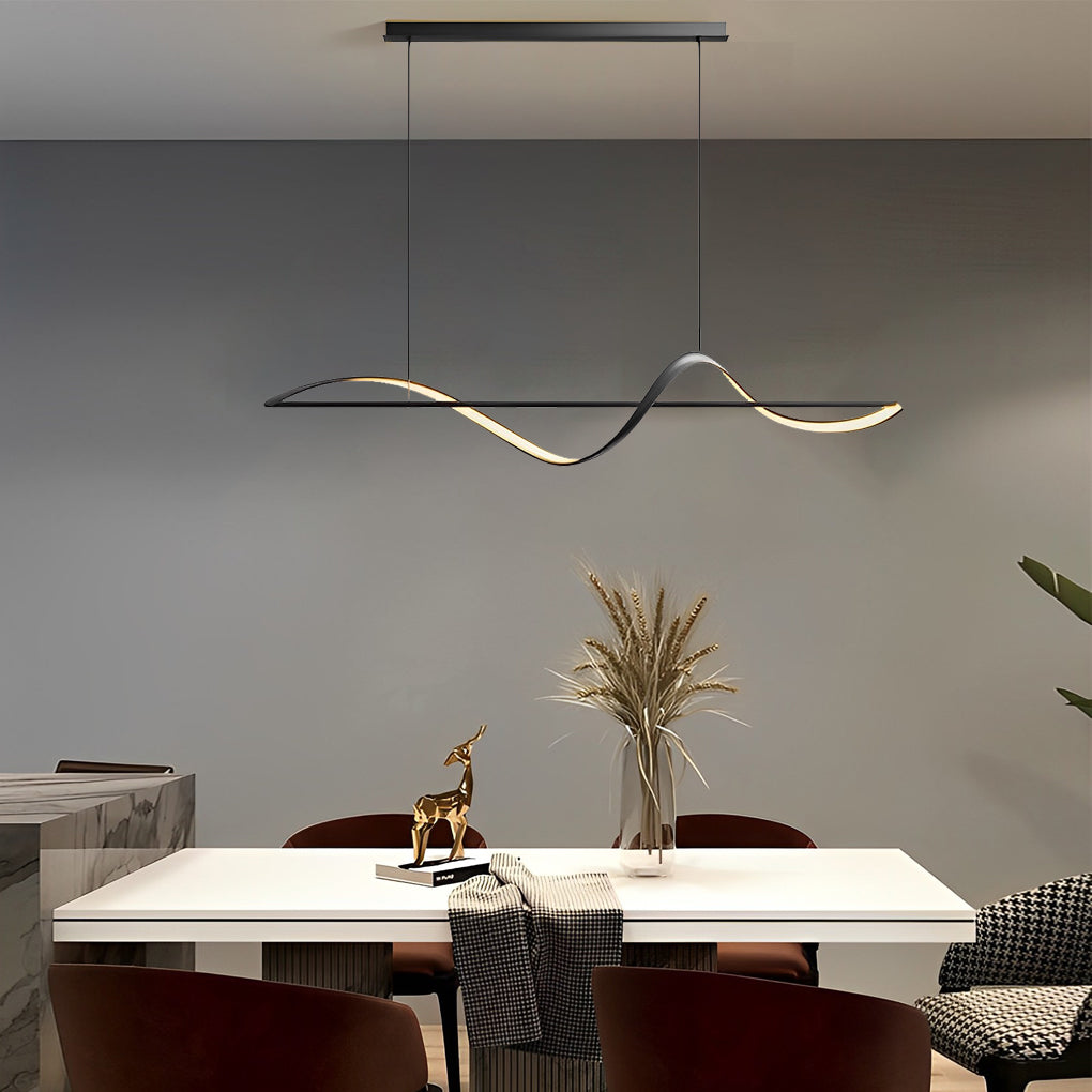 Minimalist Wave Strip LED Copper Modern Dining Chandelier