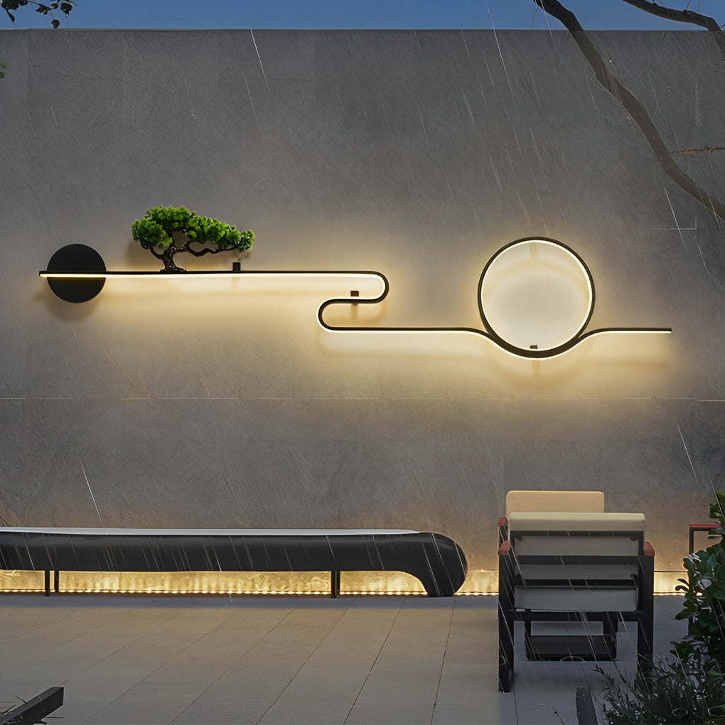 Moon Tree Scenery Waterproof LED Black Retro Outdoor Sconce