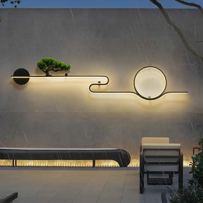 Moon Tree Scenery Waterproof LED Black Retro Outdoor Sconce