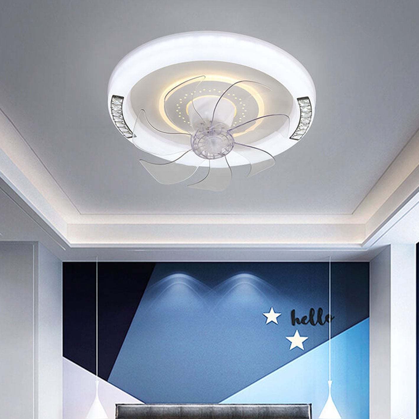 Minimalist Acrylic Round Smart LED Flush Mount Fan Light