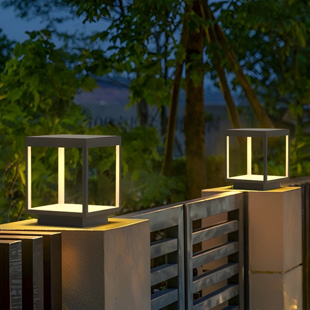 Modern Open Frame Square Solar Pier-Mount Post Light