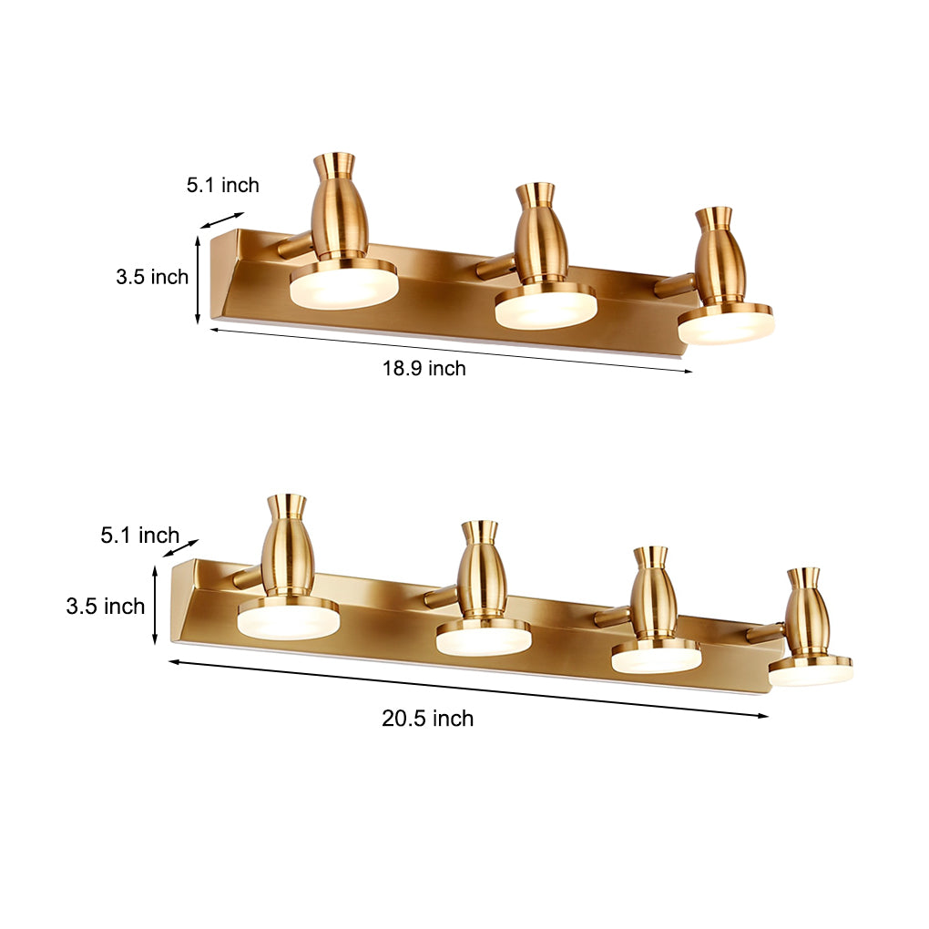 Adjustable Gold Bathroom Vanity Light with 180° Rotatable Heads - 3/4 Light LED Fixture-Lighom