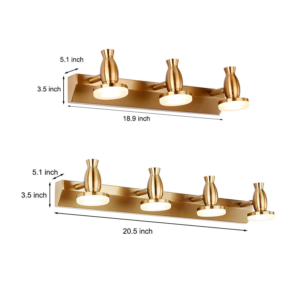 Adjustable Gold Bathroom Vanity Light with 180° Rotatable Heads - 3/4 Light LED Fixture-Lighom