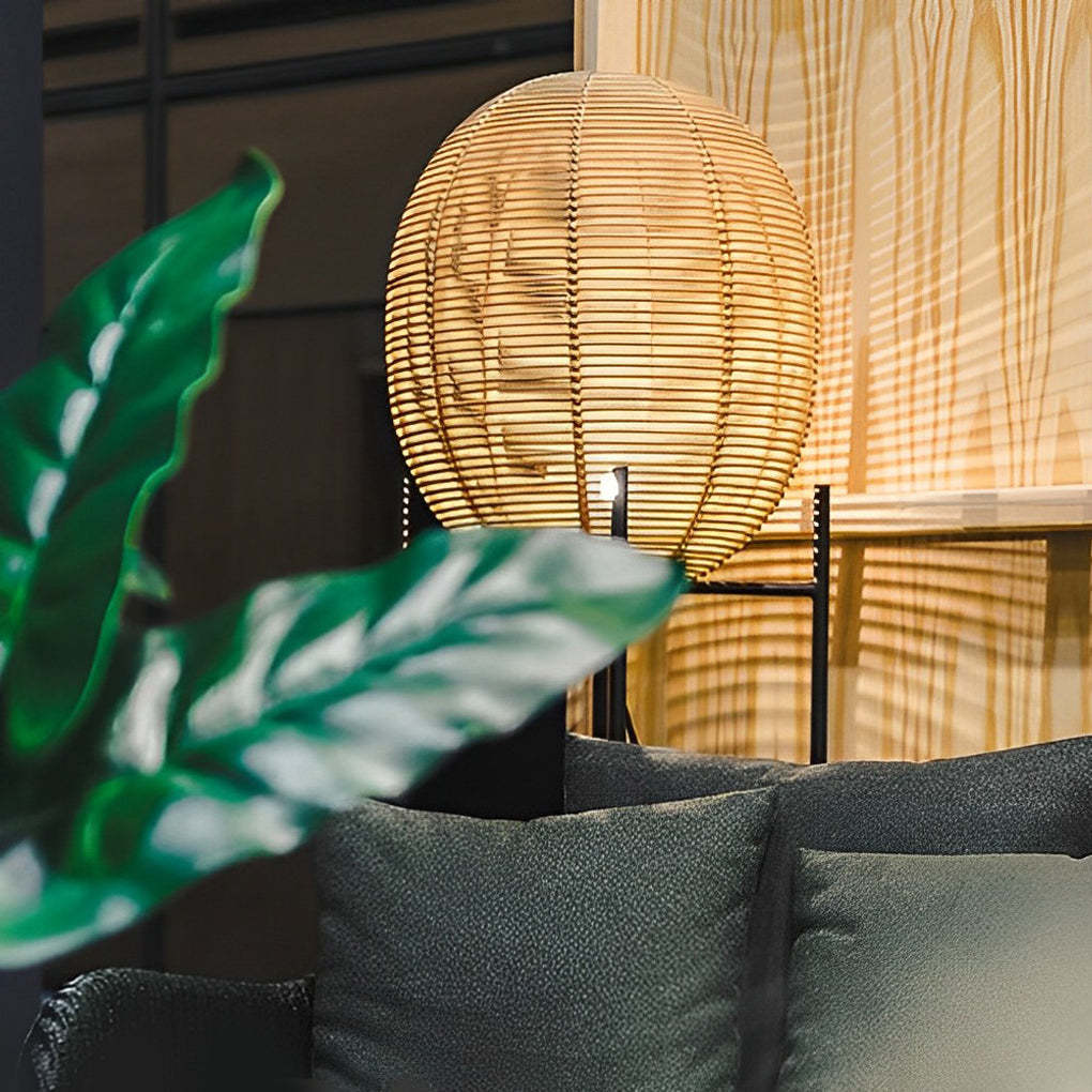 Rustic Boho Rattan and Metal Frame Accent Floor Lamp-Lighom