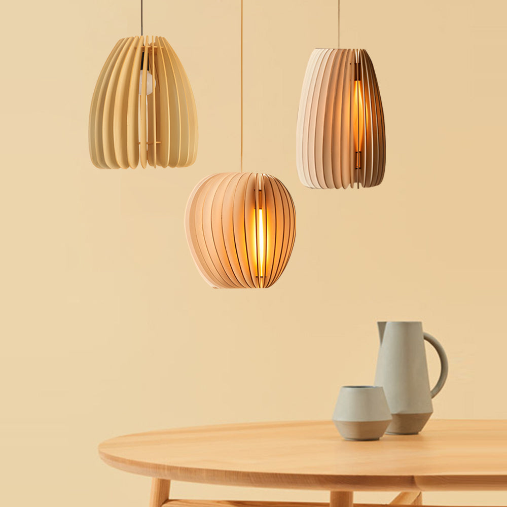 Handmade Wood Veneer Lantern Japanese Pendant Light