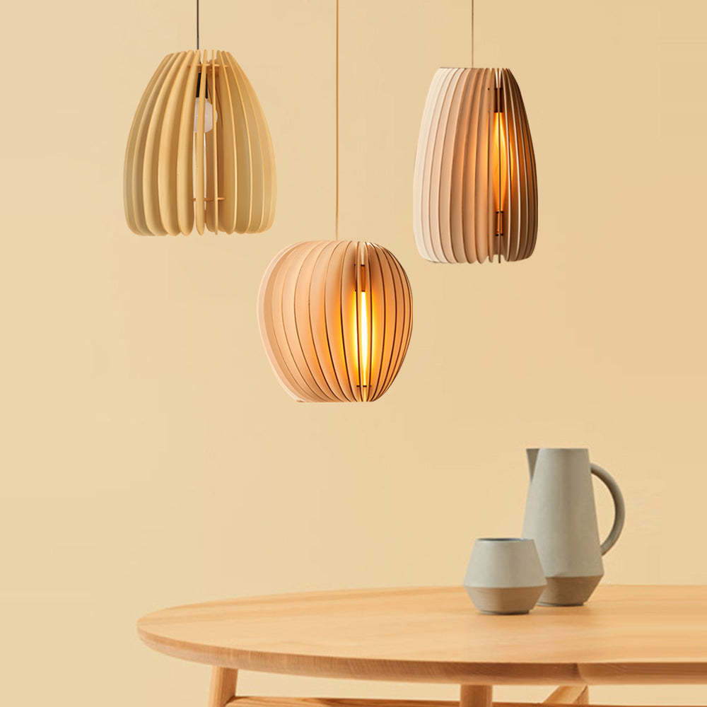 Handmade Wood Veneer Lantern Japanese Pendant Light