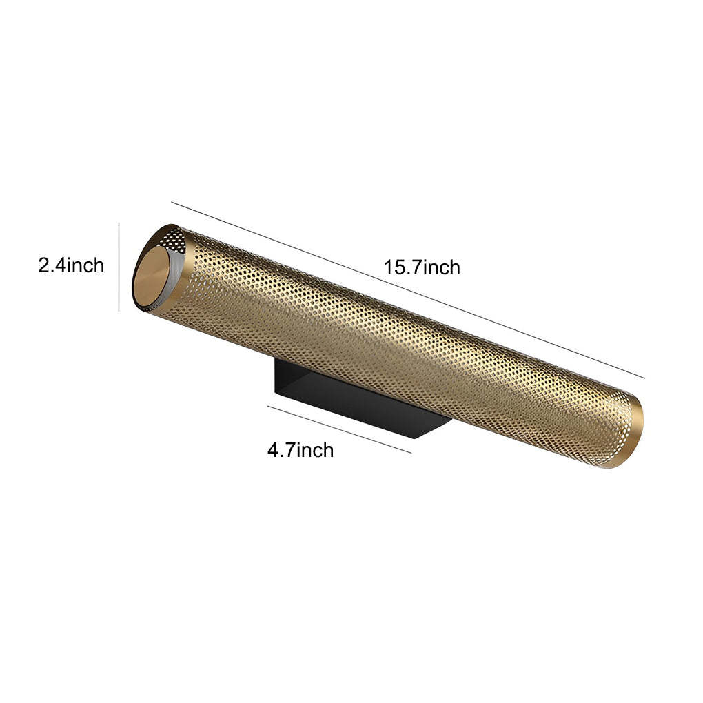 Gold Perforated Cylindrical Bathroom Vanity Light with Mesh Design-Lighom