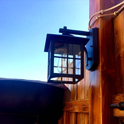 Antique Lantern Shaped Glass Waterproof Black Modern Wall Sconce Lighting-Lighom