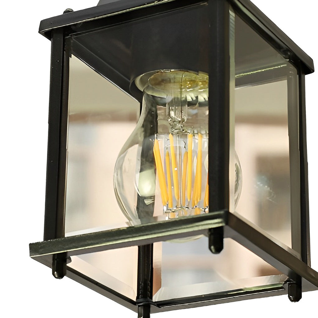 Small Square Waterproof Glass Black Modern Outdoor Pendant Lights-Lighom