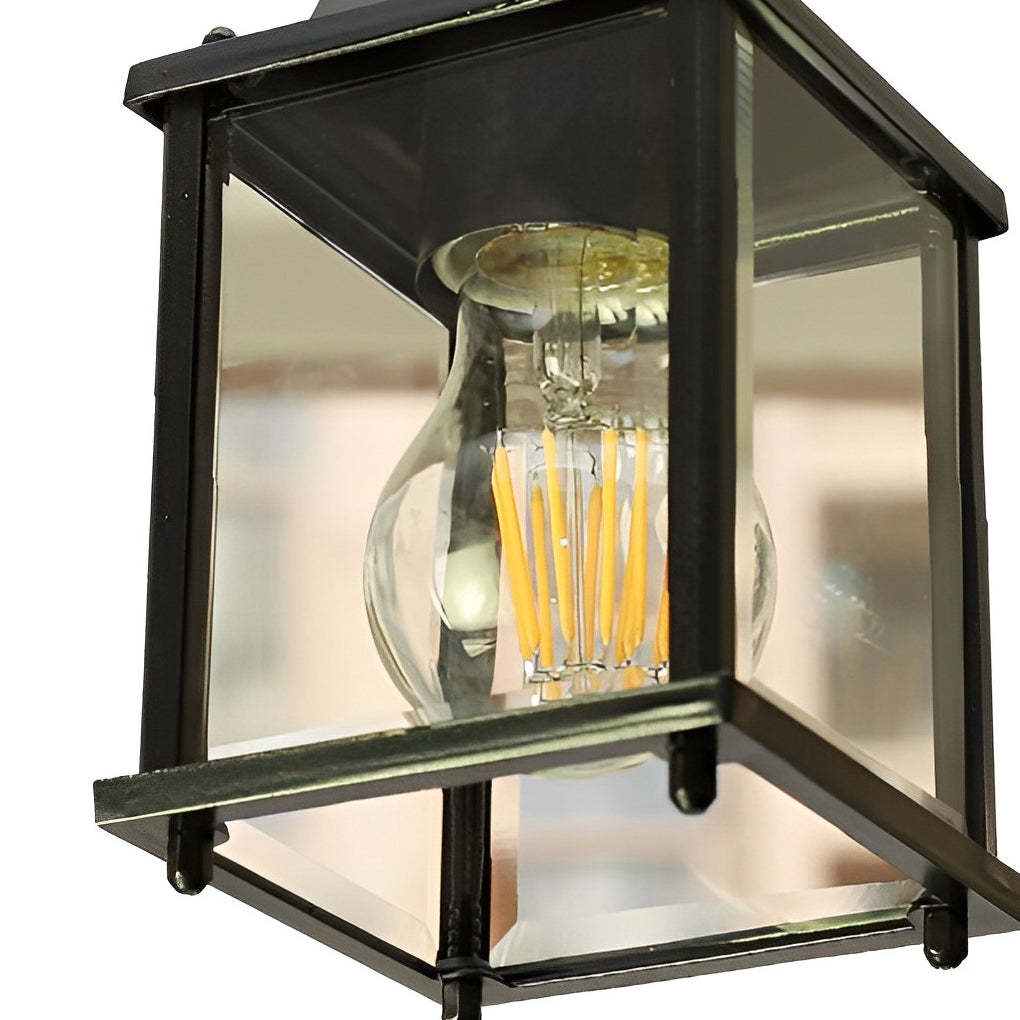 Small Square Waterproof Glass Black Modern Outdoor Pendant Lights-Lighom