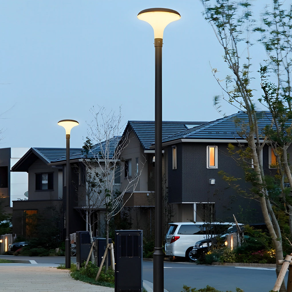 Round Mushroom Black Modern Solar Post Light