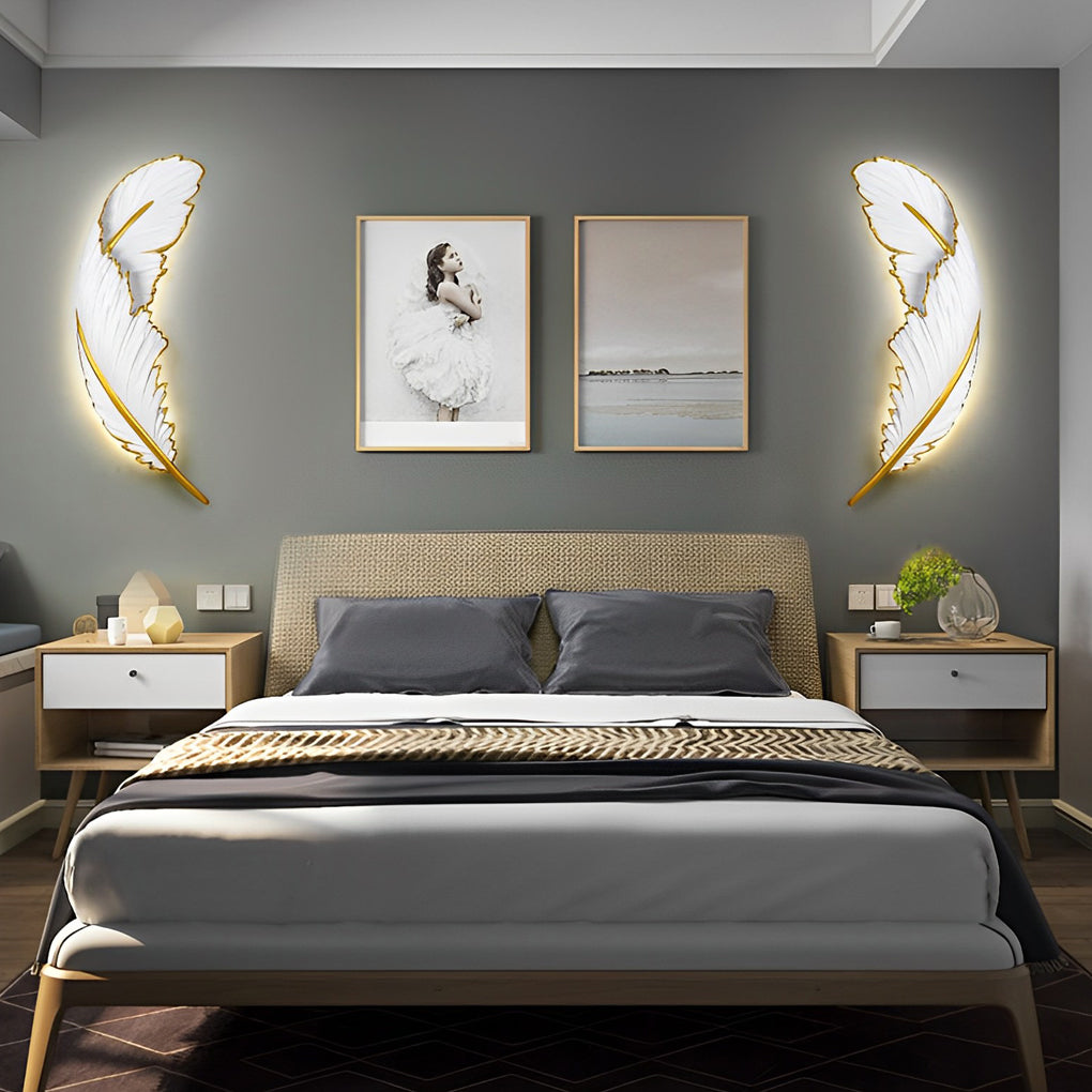 Modern Art Decorative Resin Feather LED Strip Dimmable White Wall Sconces-Lighom