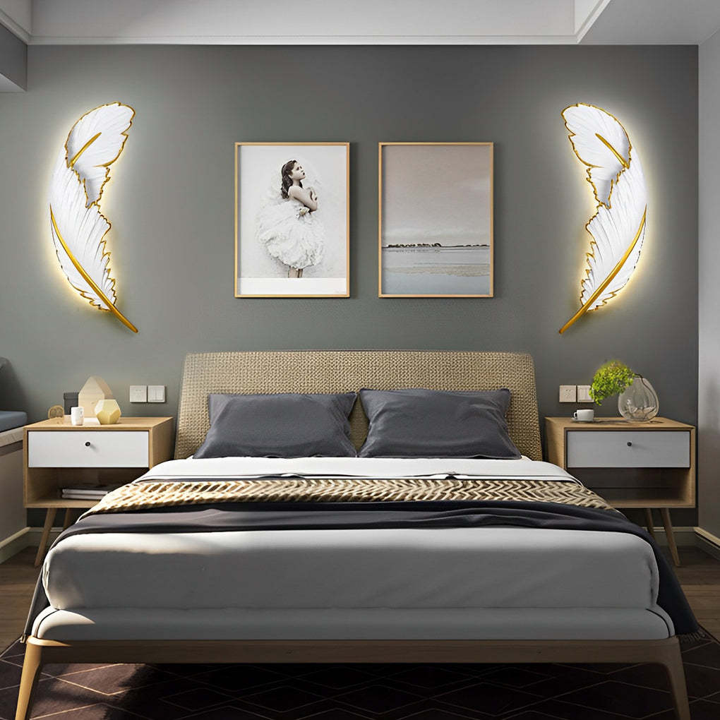 Modern Art Decorative Resin Feather LED Strip Dimmable White Wall Sconces-Lighom