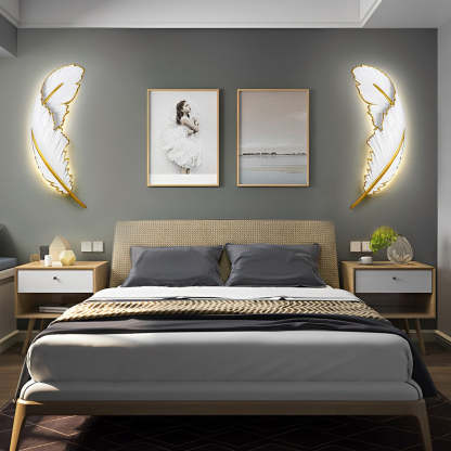 Modern Art Decorative Resin Feather LED Strip Dimmable White Wall Sconces-Lighom