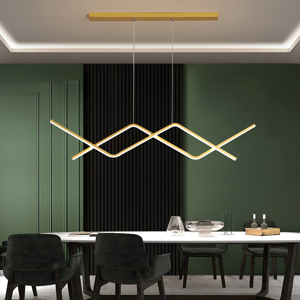 Modern linear black metal pendant lighting — Cool White (6000K) / Brushed Gold