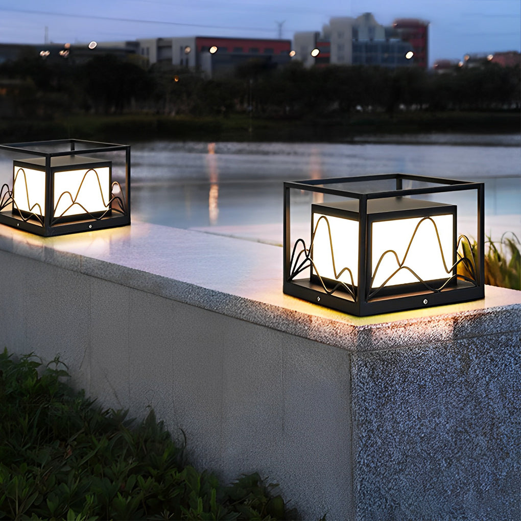 Square Mountain Scenery Solar Post Cap Light