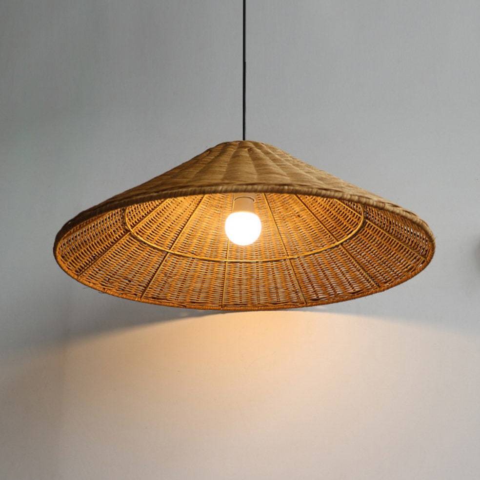 Retro Woven Rattan Cone Pendant Light