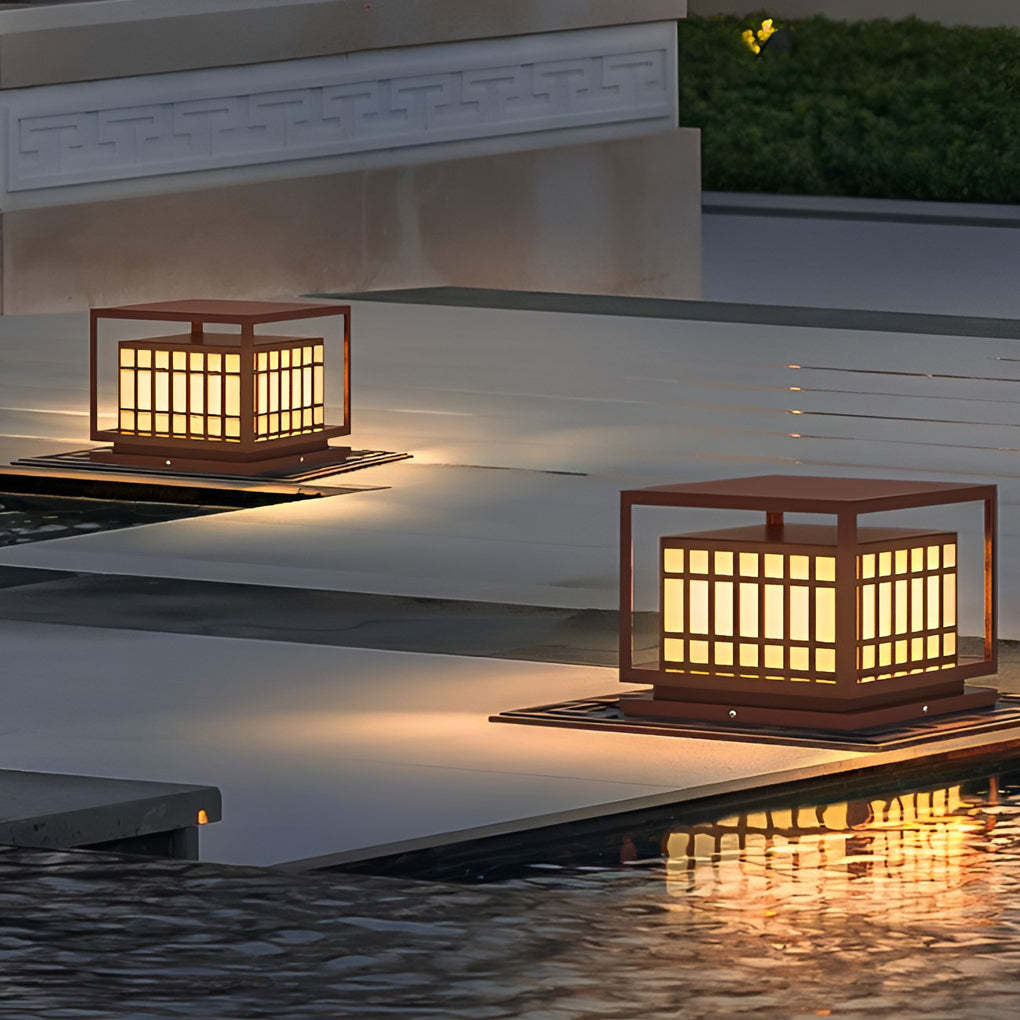 Square LED Waterproof Brown Modern Outdoor Deck Post Lights Pillar Light-Lighom