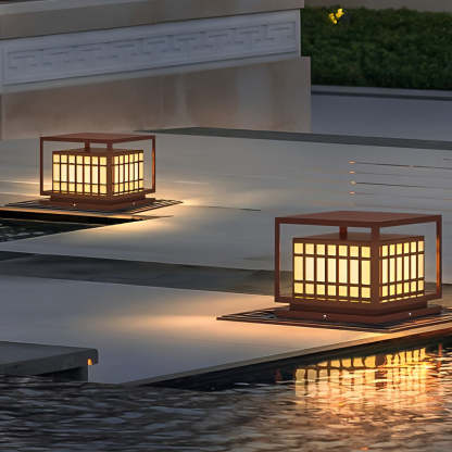 Square LED Waterproof Brown Modern Outdoor Deck Post Lights Pillar Light-Lighom