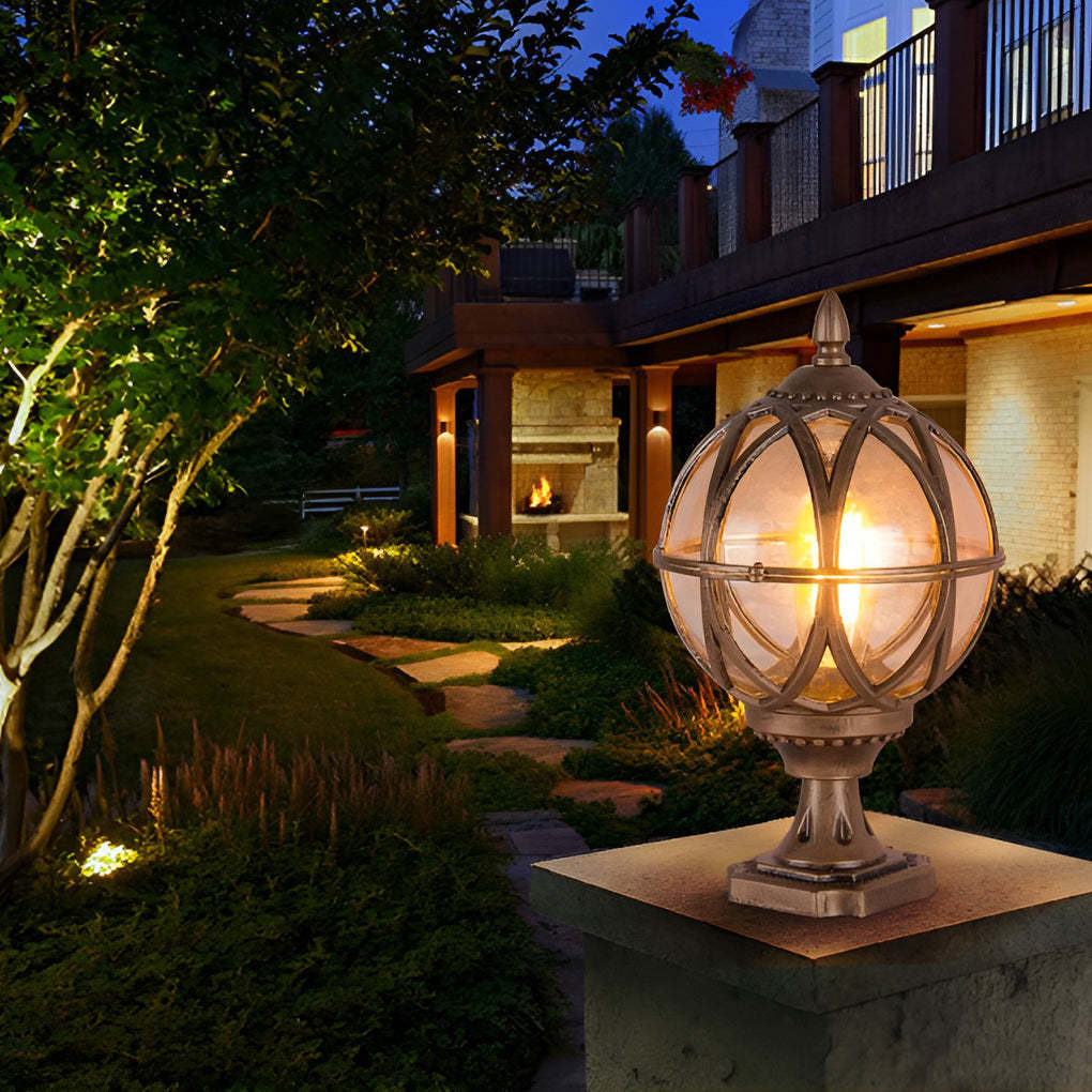Round Glass E27 Waterproof European Style Outdoor Post Caps Lights-Lighom