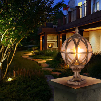 Round Glass E27 Waterproof European Style Outdoor Post Caps Lights-Lighom