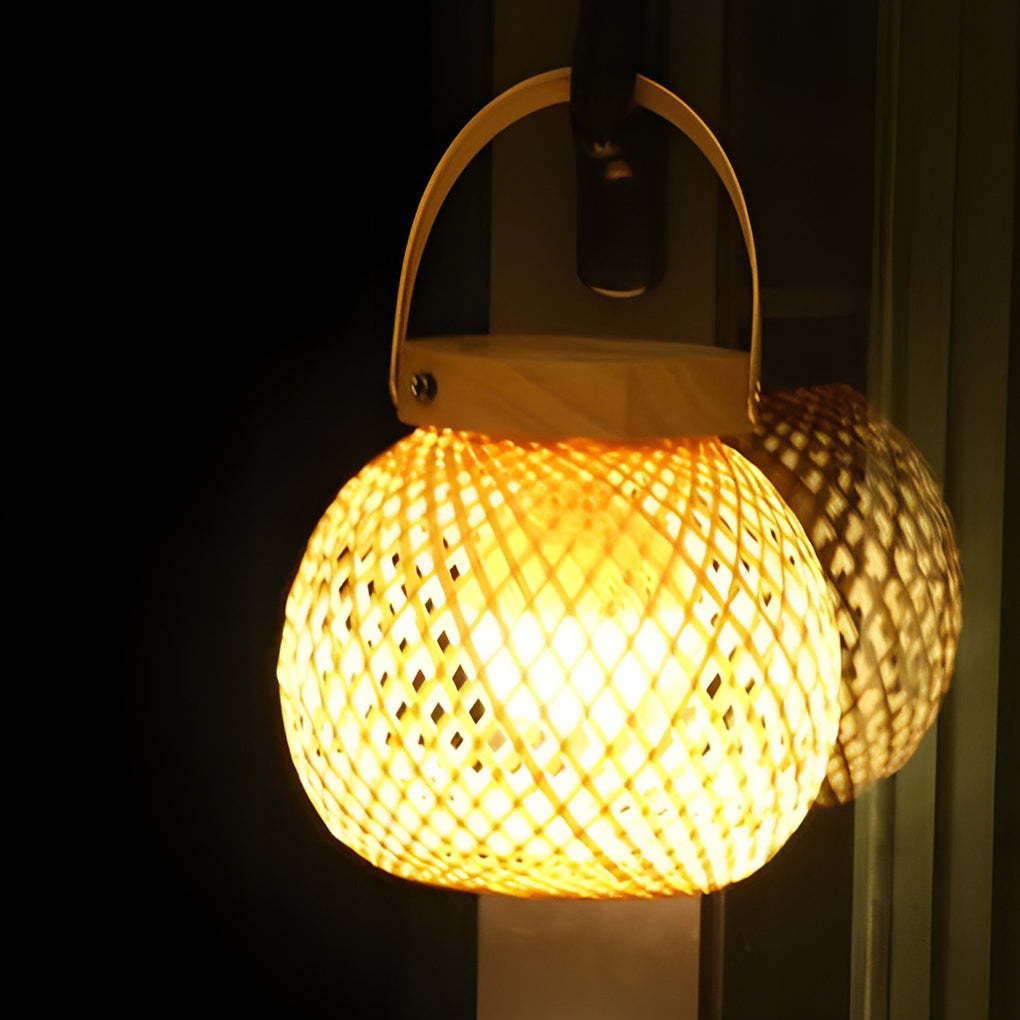 Rustic Portable Woven Bamboo Lantern Lamp