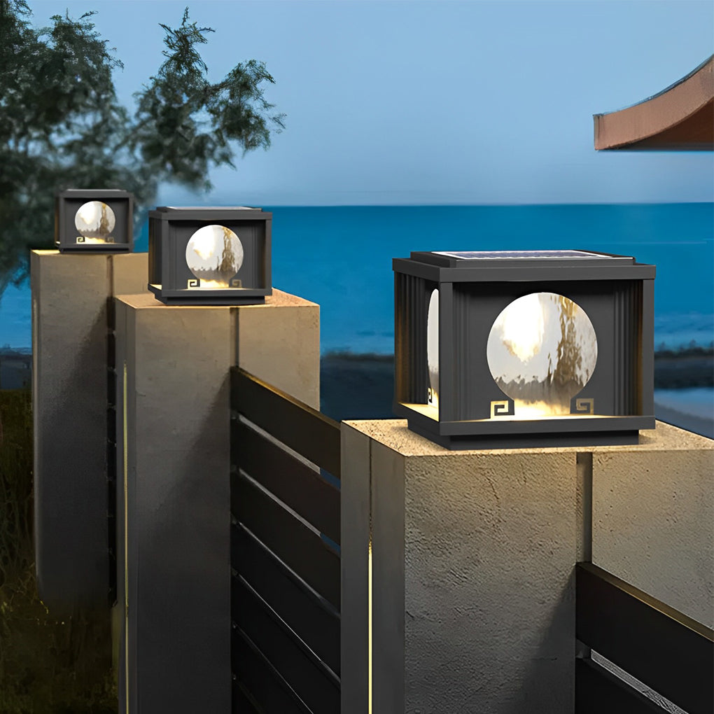 Square Black Solar Outdoor Fence Post Lamp