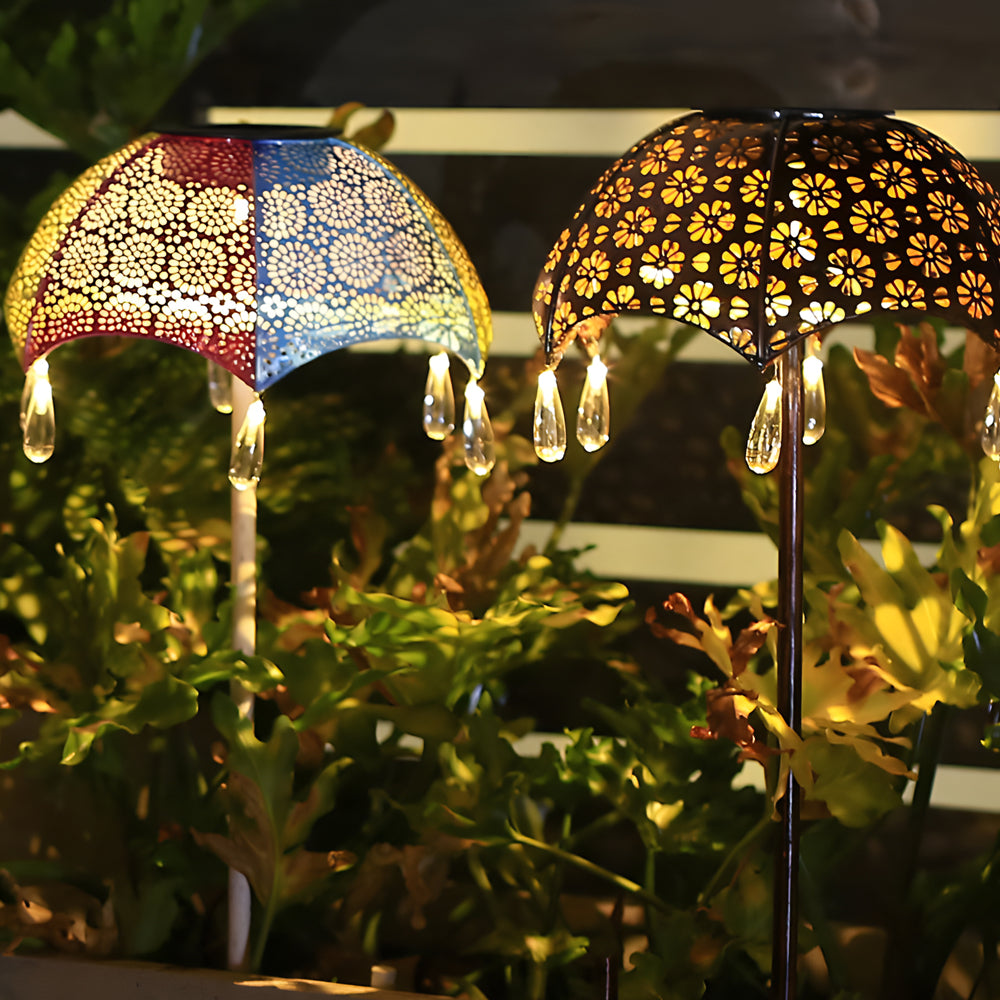 Retro Iron Hollow Umbrella Modern Solar Lawn Light